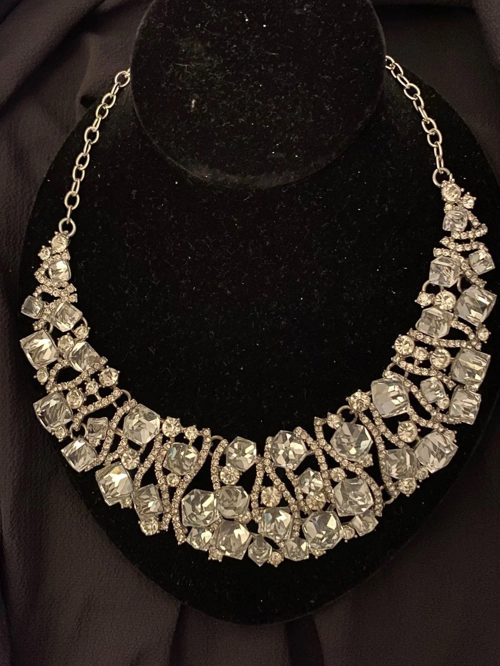 Luxe Crystal Statement Bib Necklace | Silver-Tone Rhinestone Glam
